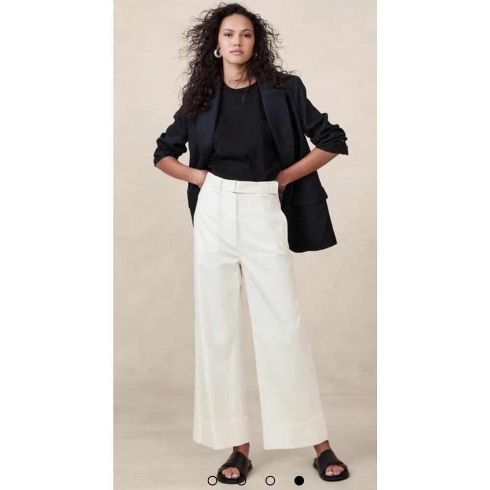 Banana Republic Oceanside Wide Leg Cropped Pants in Iced Vanilla Sz 2